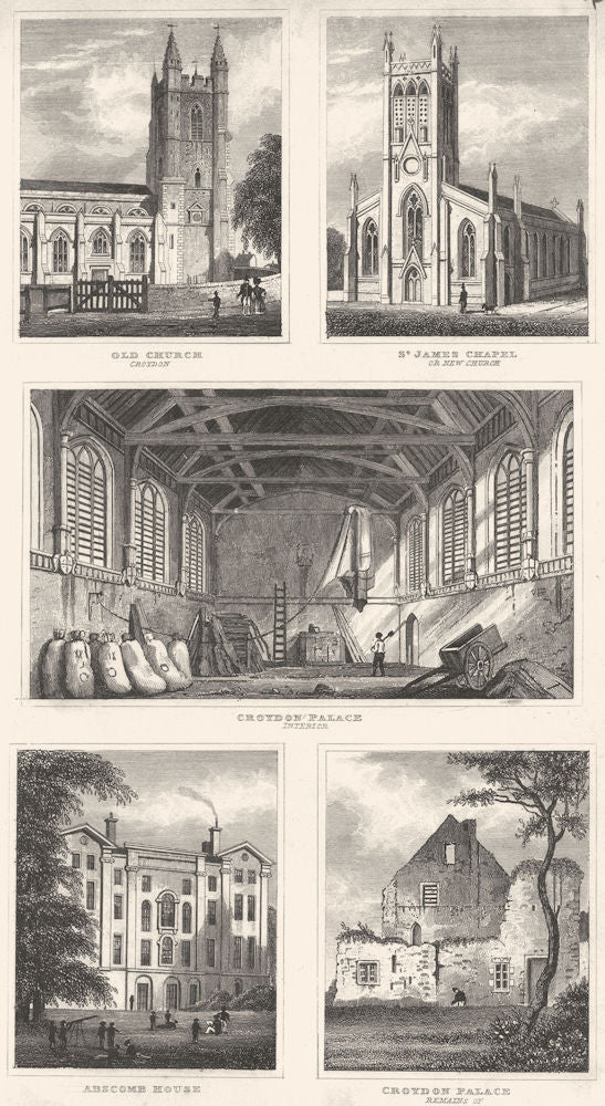 CROYDON. Partington. Palace; Old Church; St James Chapel; Abscomb House 1834